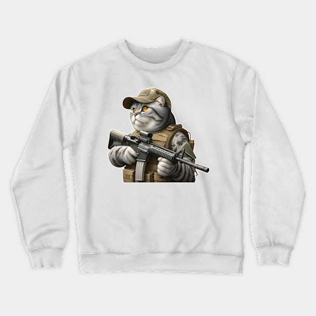 Tactical Cat Crewneck Sweatshirt by Rawlifegraphic